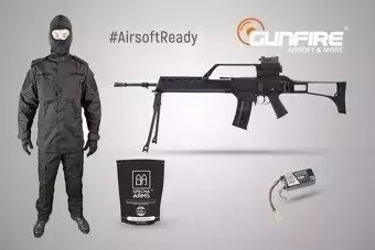 Kit #AirsoftReady - réplica + batería + bolas + uniforme