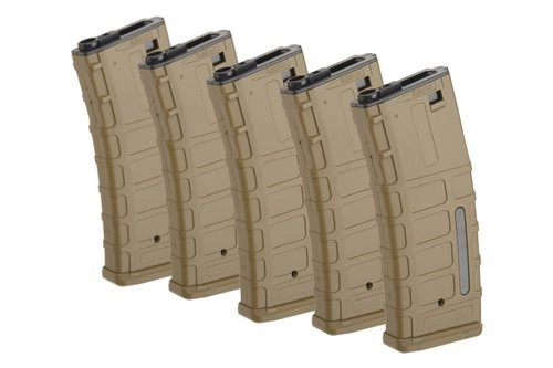 Jeu de 5 billes magazynks Hi-cap 300 pour répliques type M4/M16 - Tan